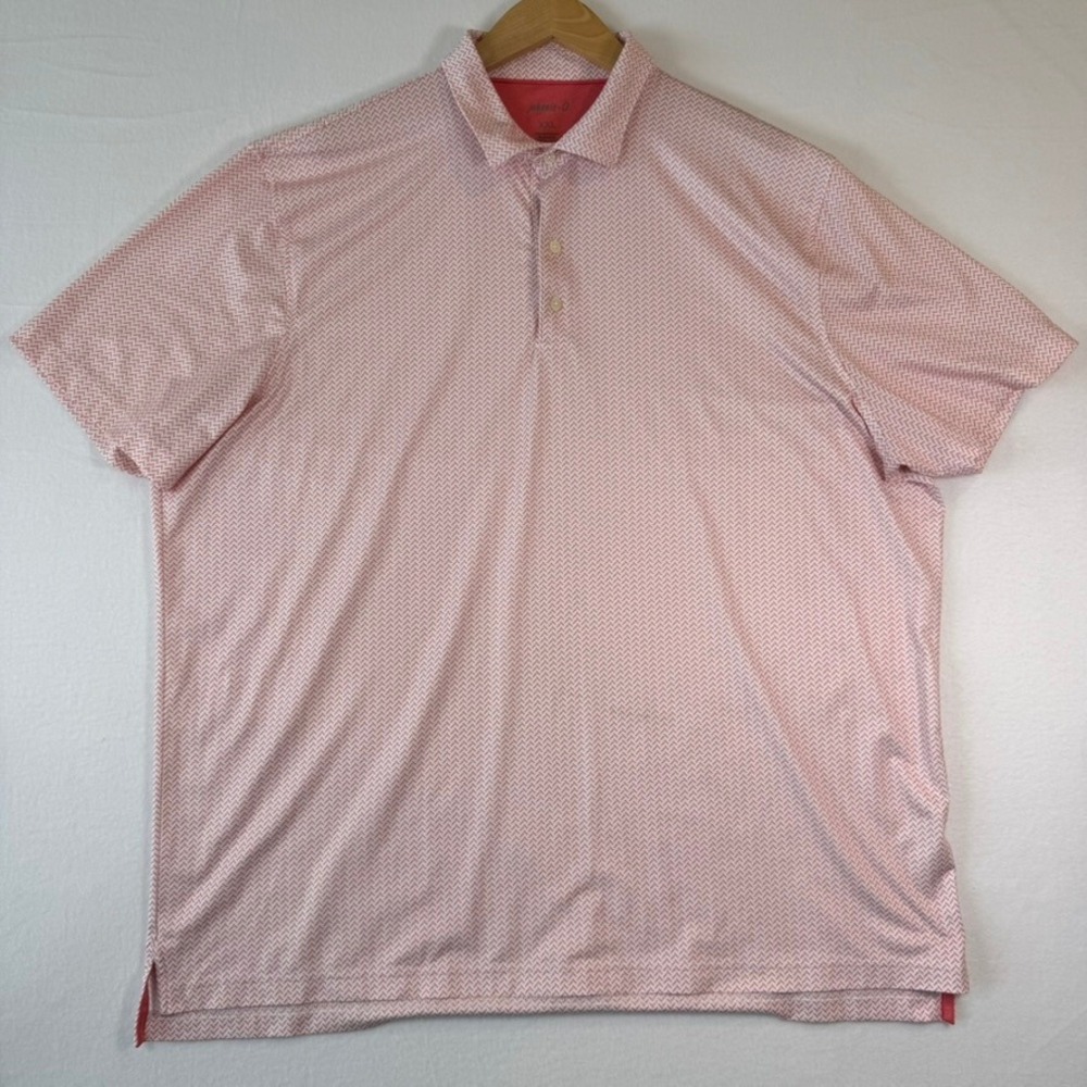 Johnnie-O Mens XXL Red White Chevron Performance Golf Polo Shirt Short Sleeve